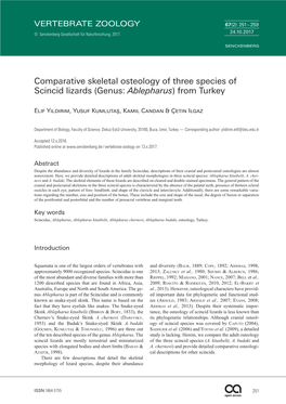 Comparative Skeletal Osteology of Three Species of Scincid Lizards (Genus: Ablepharus) from Turkey