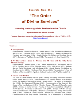 “The Order of Divine Services”