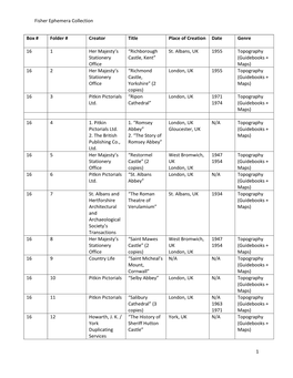 Box # Folder # Creator Title Place of Creation Date Genre