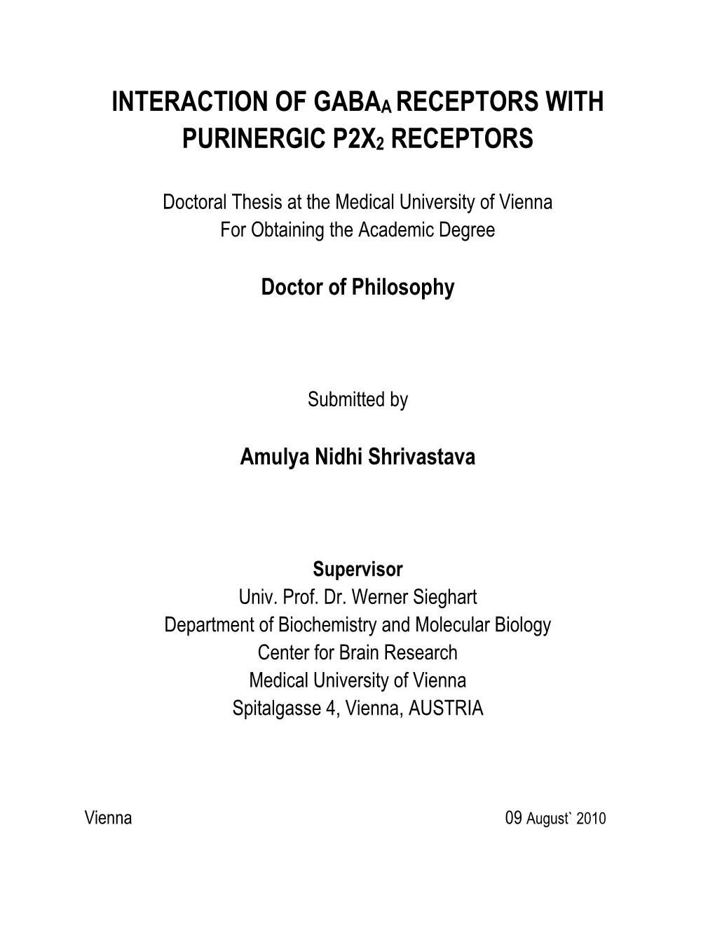 Interaction of Gabaa Receptors with Purinergic