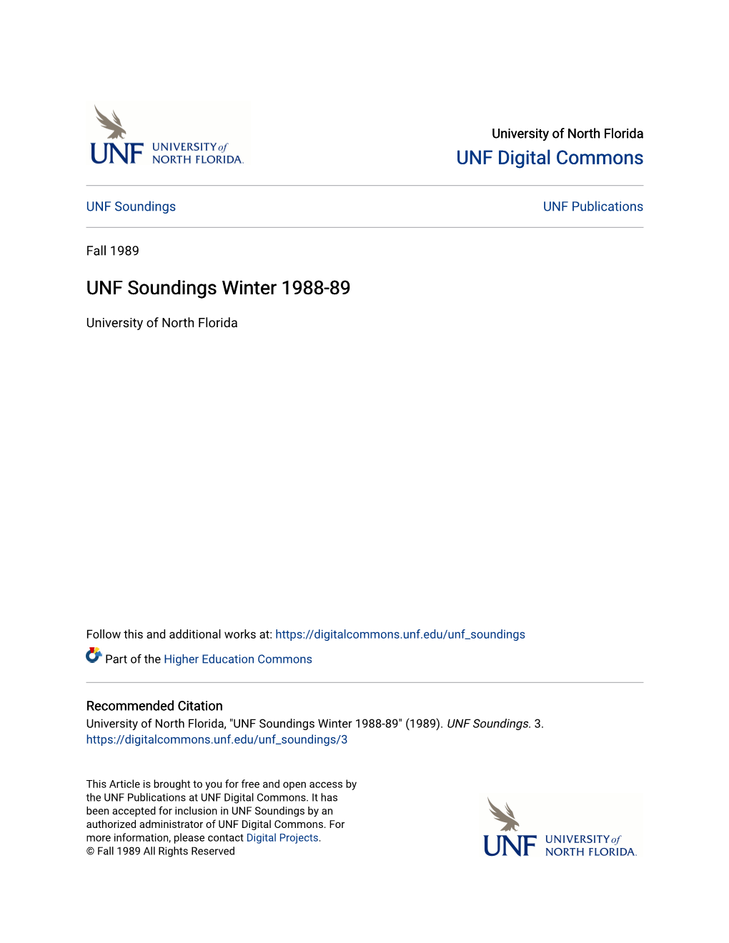 UNF Soundings Winter 1988-89