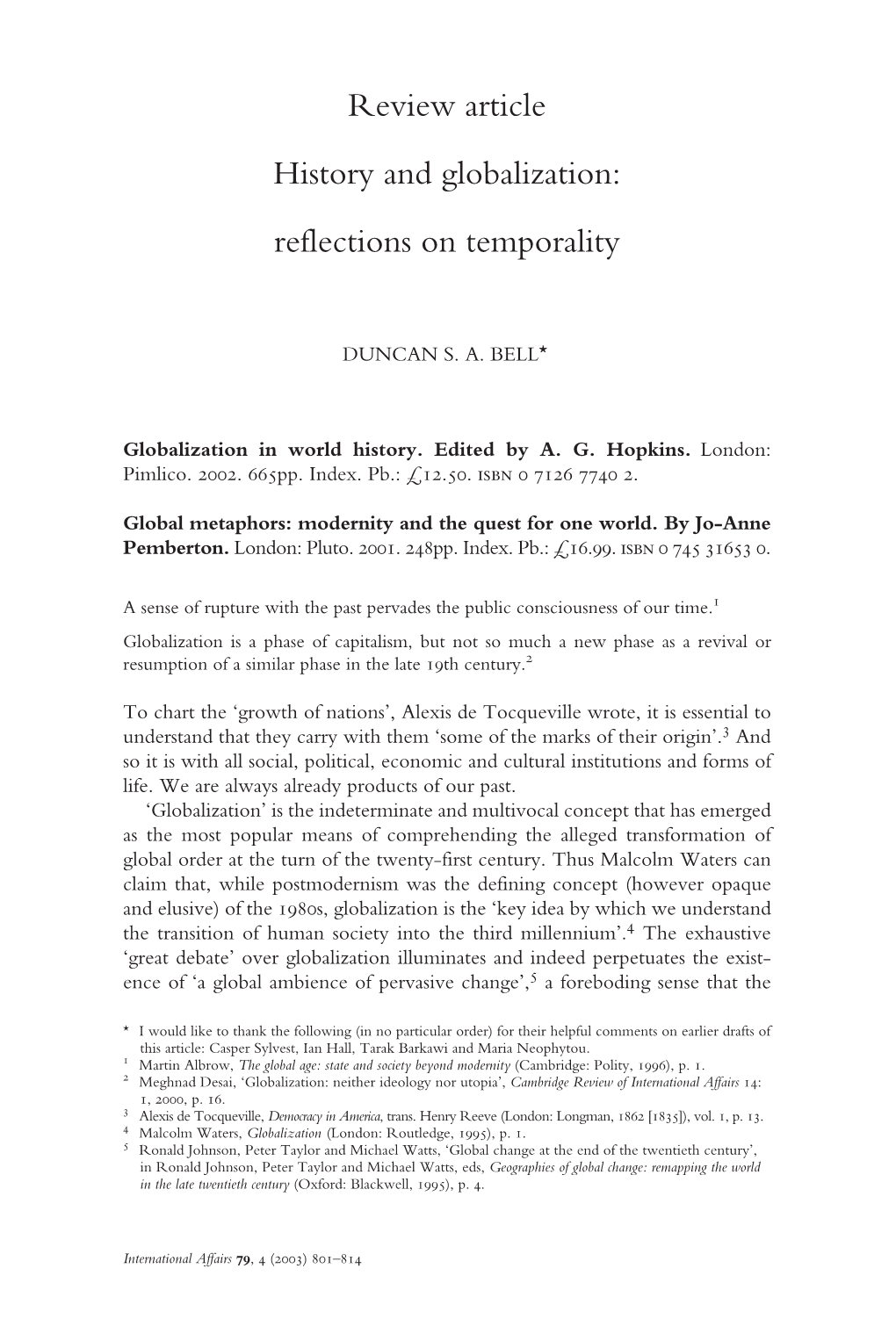 Review Article History and Globalization: Reflections on Temporality