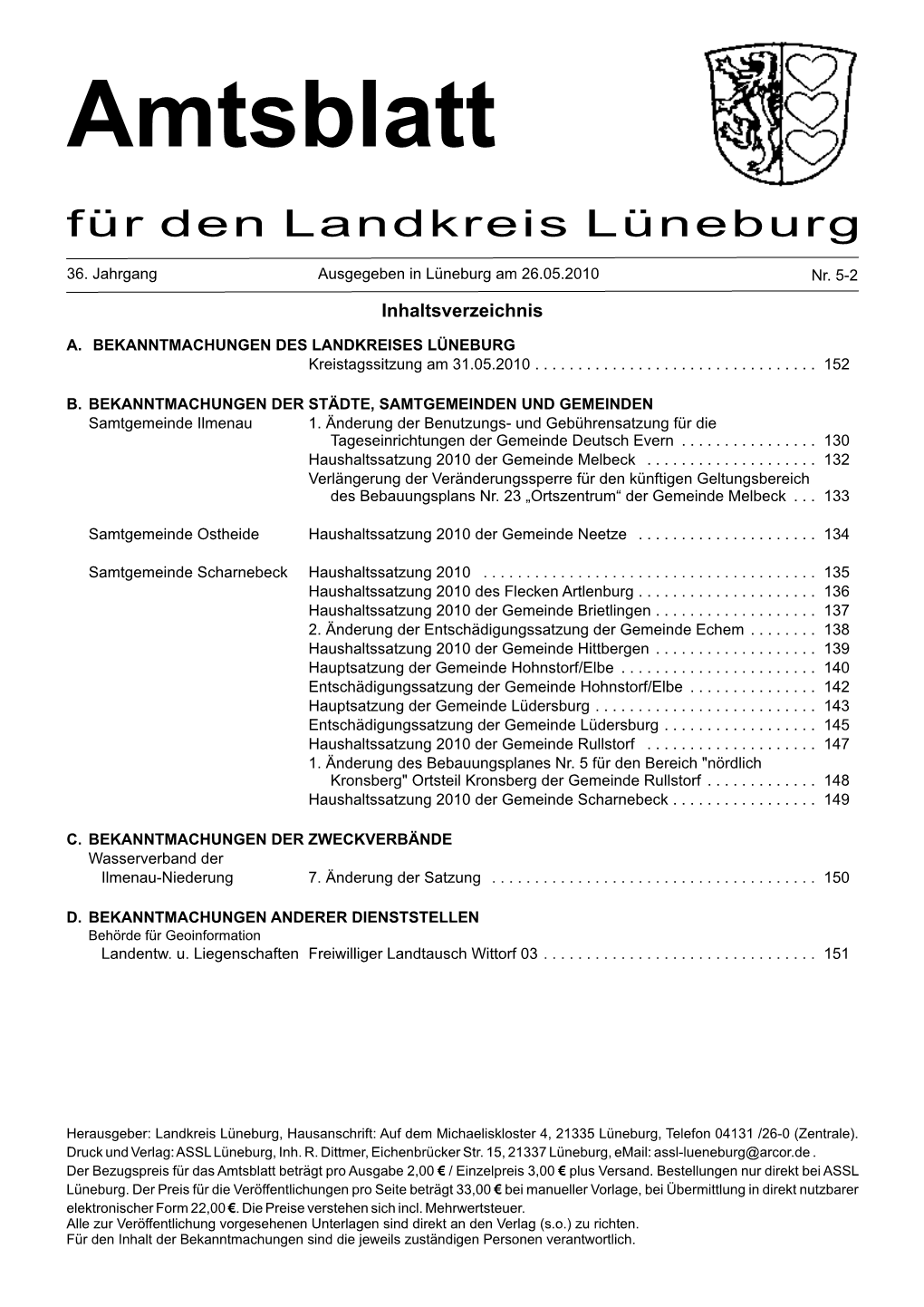 Amtsblatt Für Den Landkreis Lüneburg