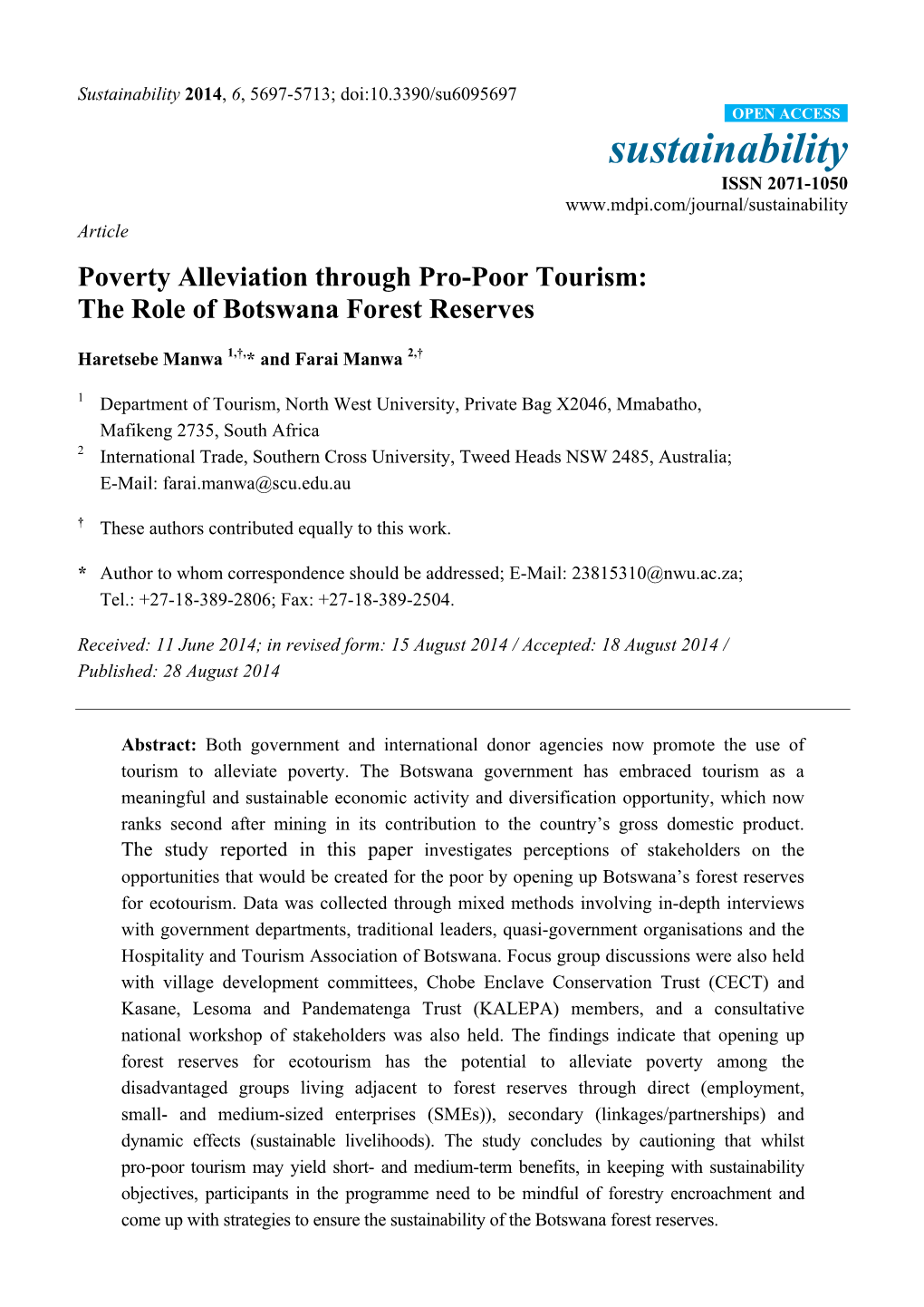 Poverty Alleviation Through Pro-Poor Tourism: the Role of Botswana Forest Reserves