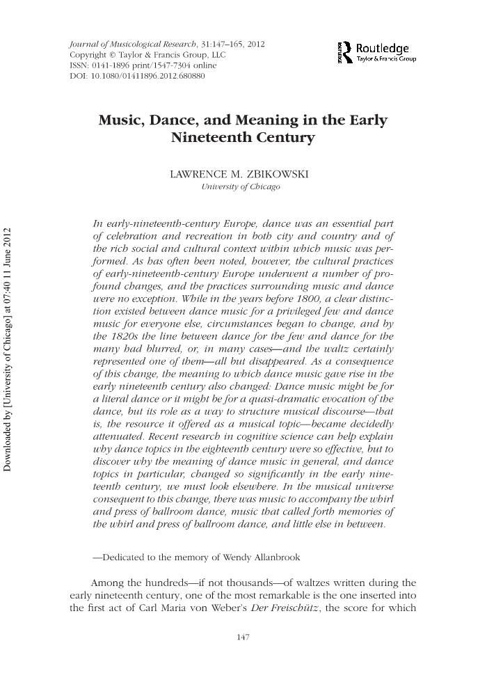 Music, Dance, and Meaning in the Early Nineteenth Century