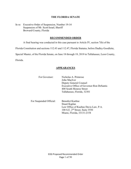 Page 1 of 50 the FLORIDA SENATE in Re: Executive Order Of