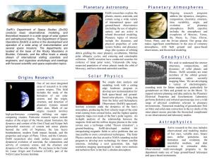 Origins Research Planetary Astronomy Solar Physics Planetary Atmospheres Geophysics Astrophysics