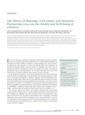 The Effects of Marriage, Civil Union, and Domestic Partnership Laws on the Health and Well-Being of Children