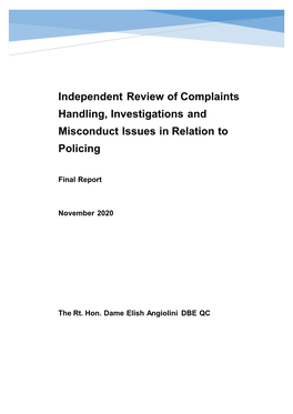 Independent Review of Complaints Handling, Investigations and Misconduct Issues in Relation to Policing