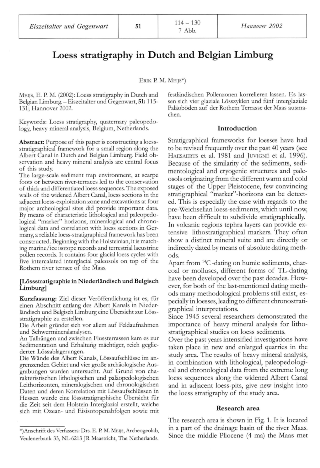 Loess Stratigraphy in Dutch and Belgian Limburg