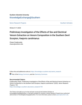 Preliminary Investigation of the Effects of Sex and Electrical Venom Extraction on Venom Composition in the Southern Devil Scorpion, Vaejovis Carolinianus
