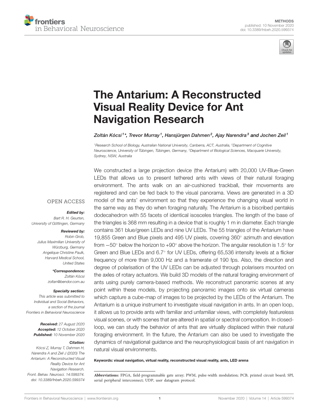 The Antarium: a Reconstructed Visual Reality Device for Ant Navigation Research