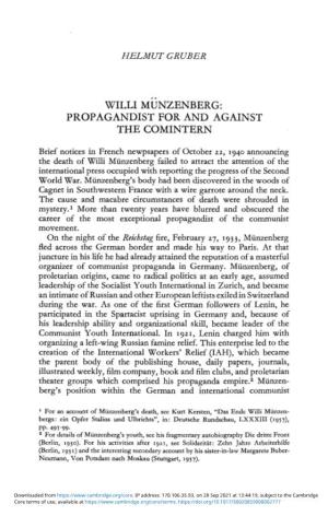 Willi Münzenberg: Propagandist for and Against the Comintern