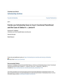 Family Law Scholarship Goes to Court: Functional Parenthood and the Case of Debra H