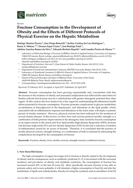 Fructose Consumption in the Development of Obesity and the Effects of Different Protocols of Physical Exercise on the Hepatic Metabolism