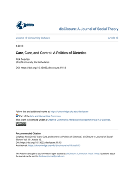 Care, Cure, and Control: a Politics of Dietetics