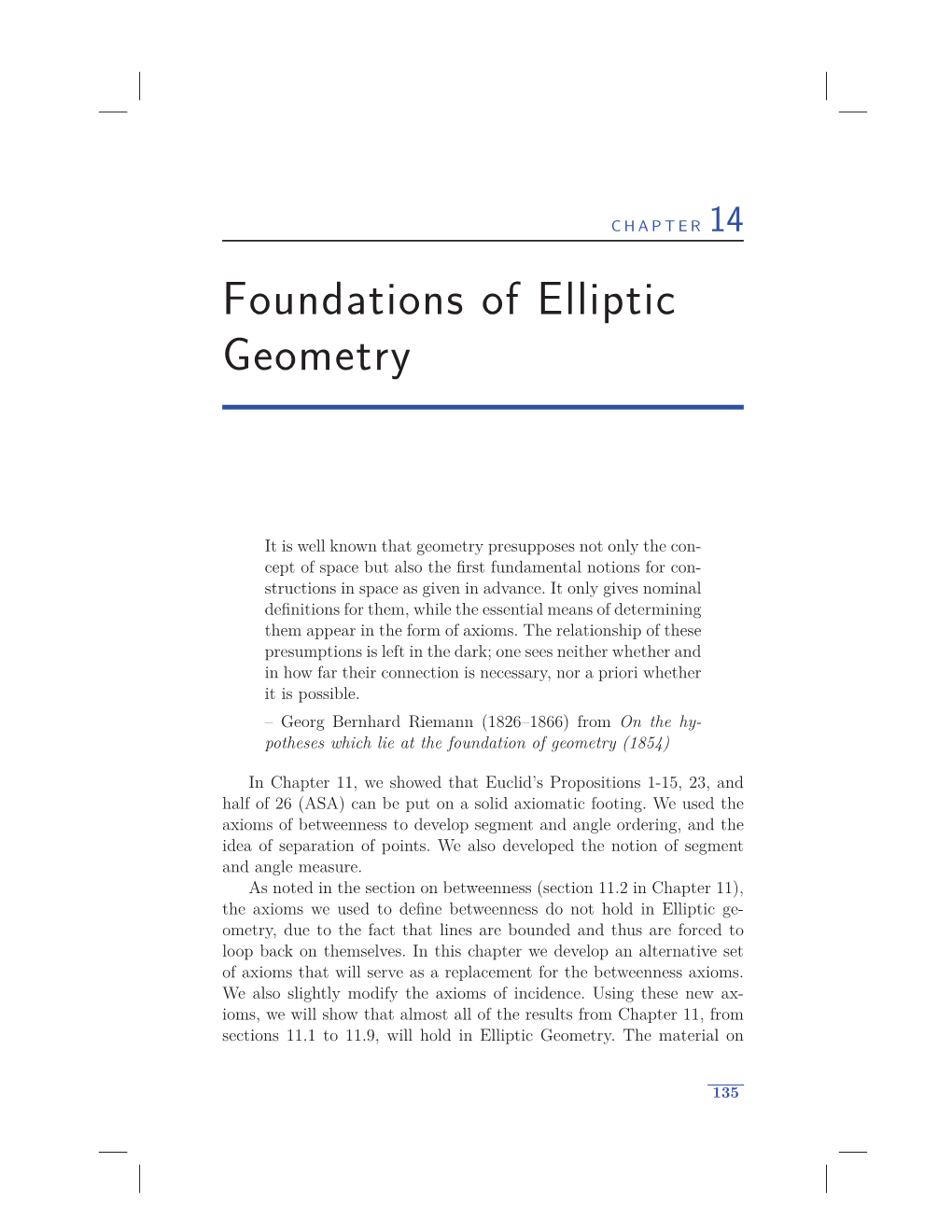 Foundations of Elliptic Geometry