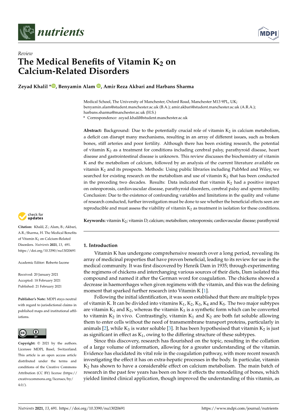 The Medical Benefits of Vitamin K2 on Calcium-Related Disorders