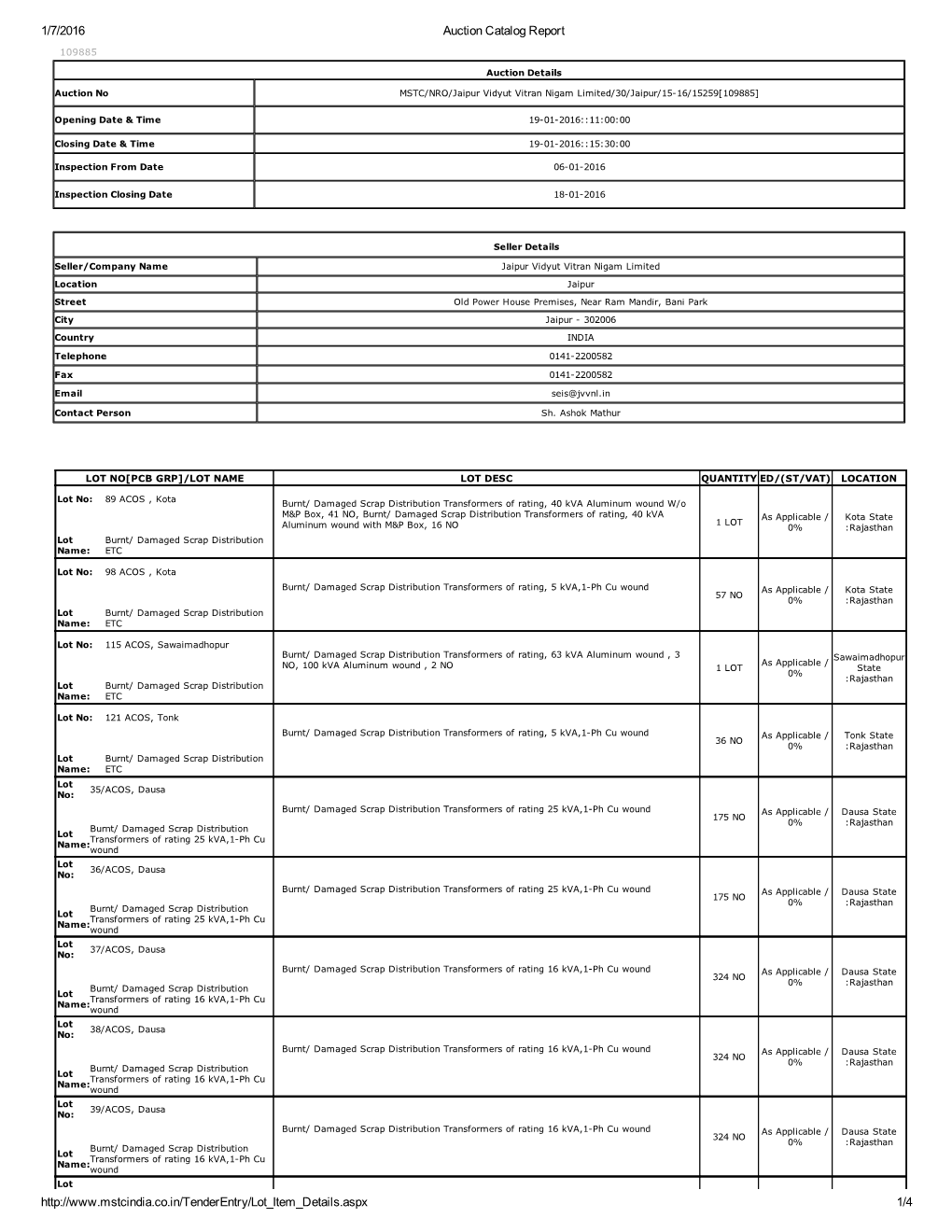 Auction Details Seller Details