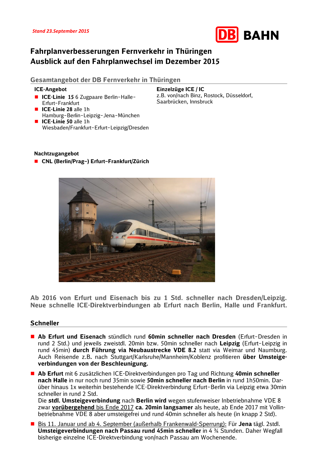 Fahrplanverbesserungen Fernverkehr in Thüringen Ausblick Auf Den Fahrplanwechsel Im Dezember 2015