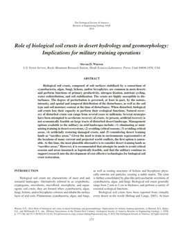 Role of Biological Soil Crusts in Desert Hydrology and Geomorphology: Implications for Military Training Operations