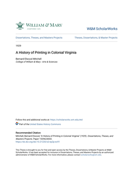 A History of Printing in Colonial Virginia