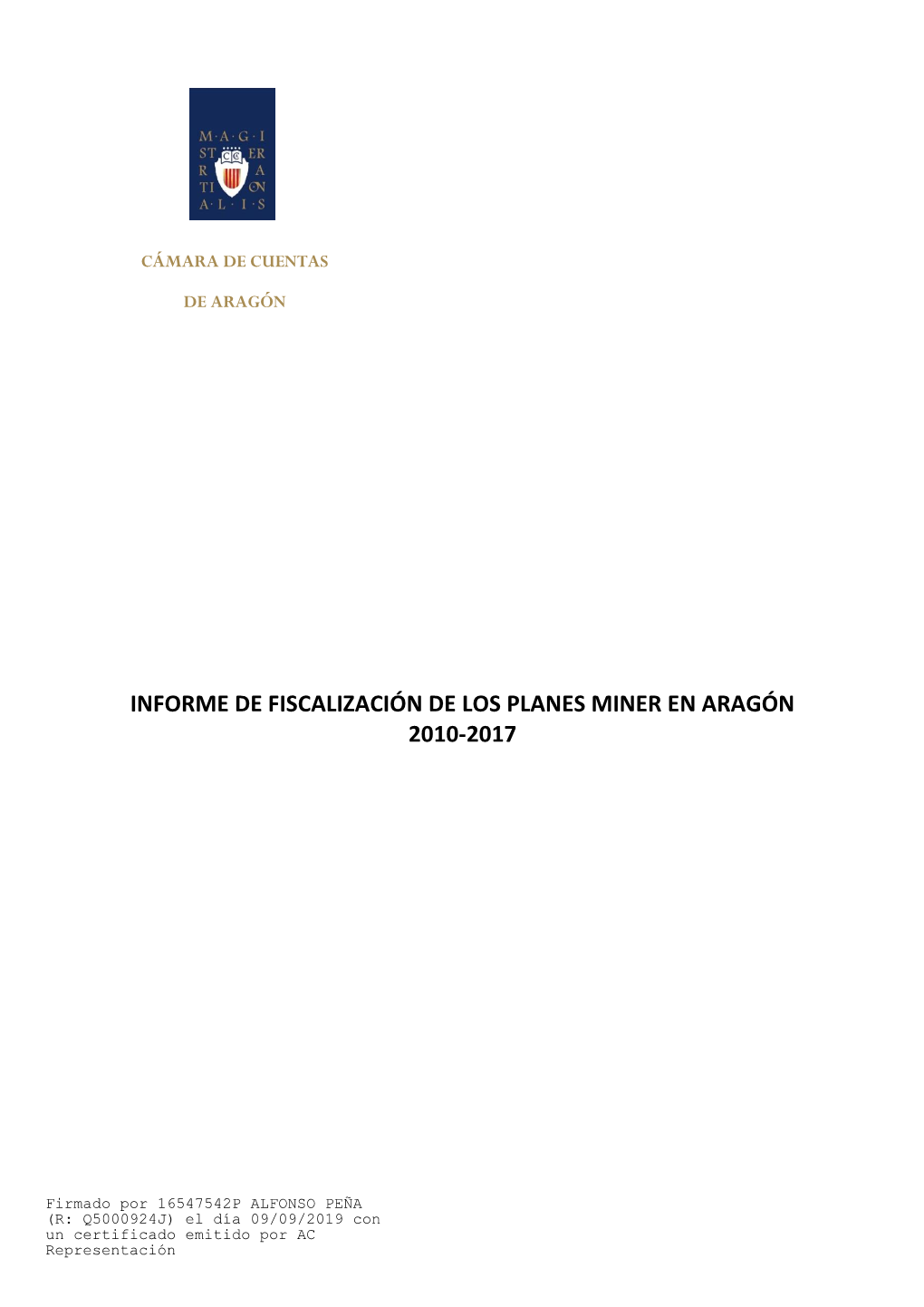 Informe De Fiscalización De Los Planes Miner En Aragón 2010-2017