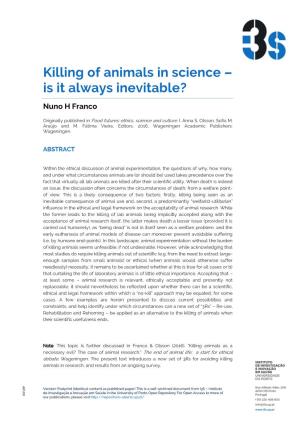 Killing of Animals in Science – Is It Always Inevitable?