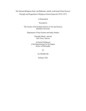The National-Religious Party, the Rabbinate, and the Arab-Israeli Peace Process: Principle and Pragmatism in Religious-Zionist Statecraft (1974–1977)