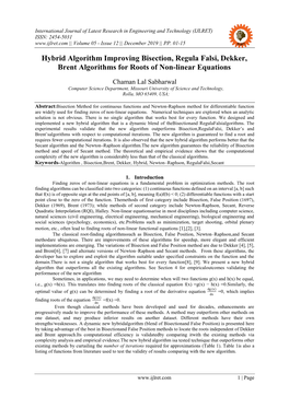 Hybrid Algorithm Improving Bisection, Regula Falsi, Dekker, Brent Algorithms for Roots of Non-Linear Equations