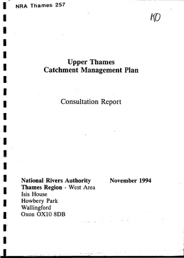 Upper Thames Catchment Management Plan