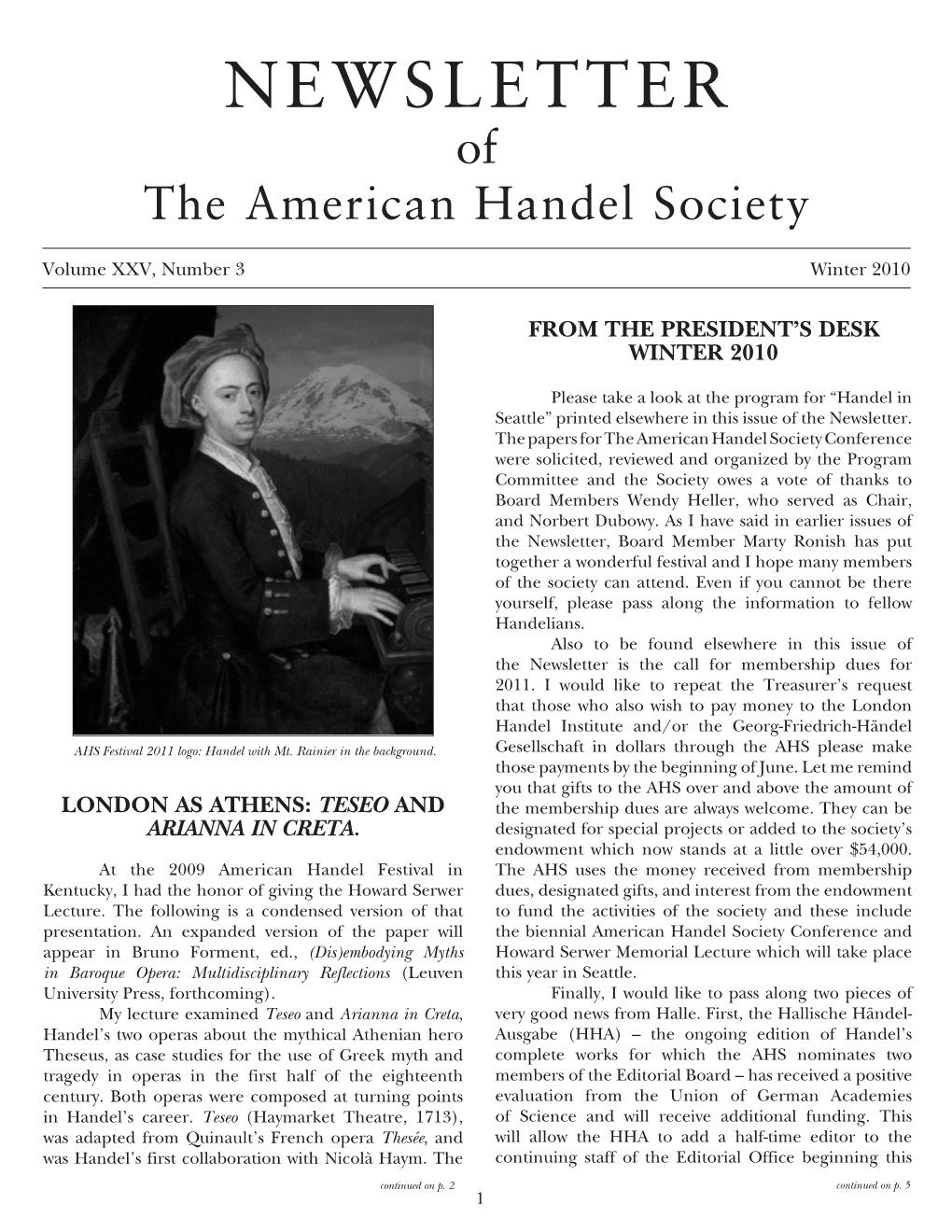 NEWSLETTER of the American Handel Society