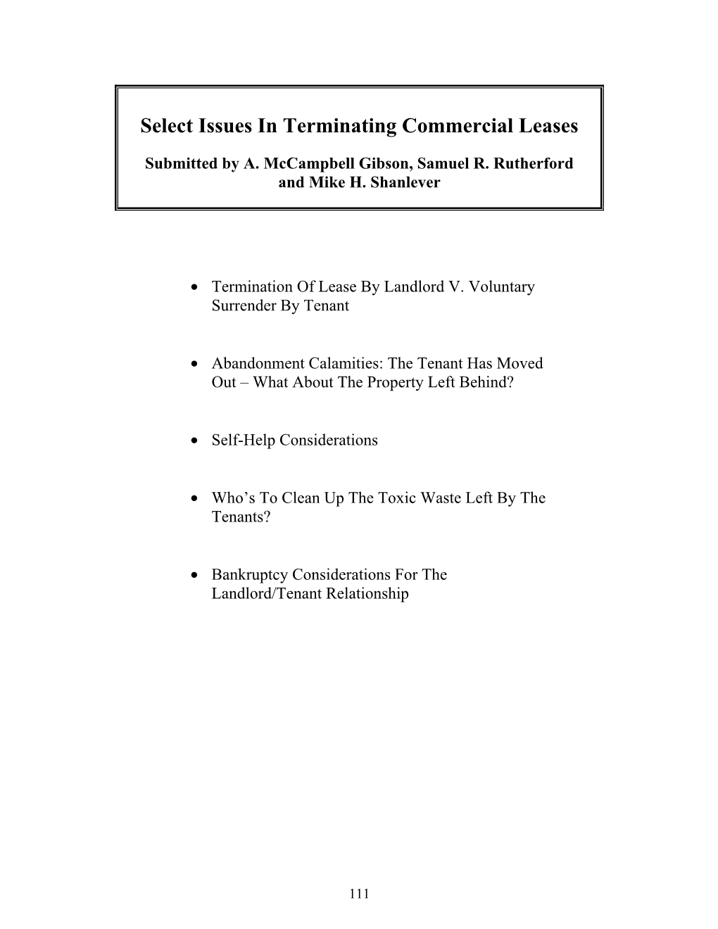 Select Issues in Terminating Commercial Leases