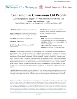 Cinnamon & Cinnamon Oil Profile