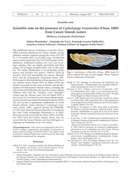 Scientific Note on the Presence of Cephalopyge Trematoides (Chun, 1889) from Canary Islands Waters (Mollusca, Gastropoda, Phylliroidae)