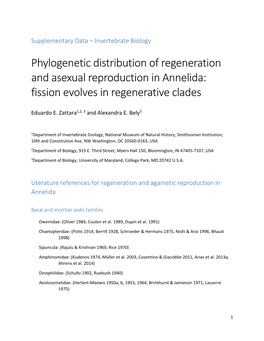 Phylogenetic Distribution of Regeneration and Asexual Reproduction in Annelida: Fission Evolves in Regenerative Clades