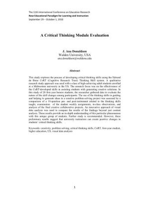 A Critical Thinking Module Evaluation