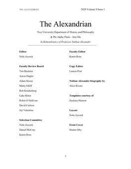 THE ALEXANDRIAN 2020 Volume 9 Issue 1
