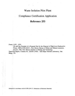 Waste Isolation Pilot Plant Compliance Certification Application