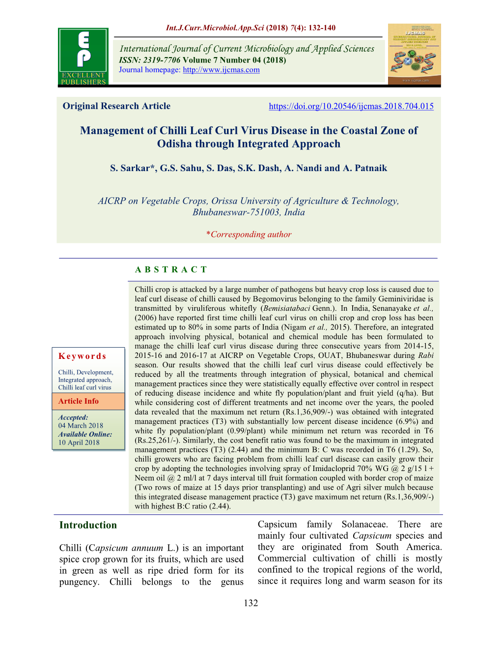 Management of Chilli Leaf Curl Virus Disease in the Coastal Zone of ...