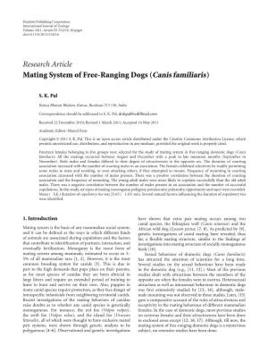 Research Article Mating System of Free-Ranging Dogs (Canis Familiaris)