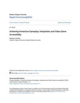 Achieving Immersive Gameplay: Interpreters and Video Game Accessibility