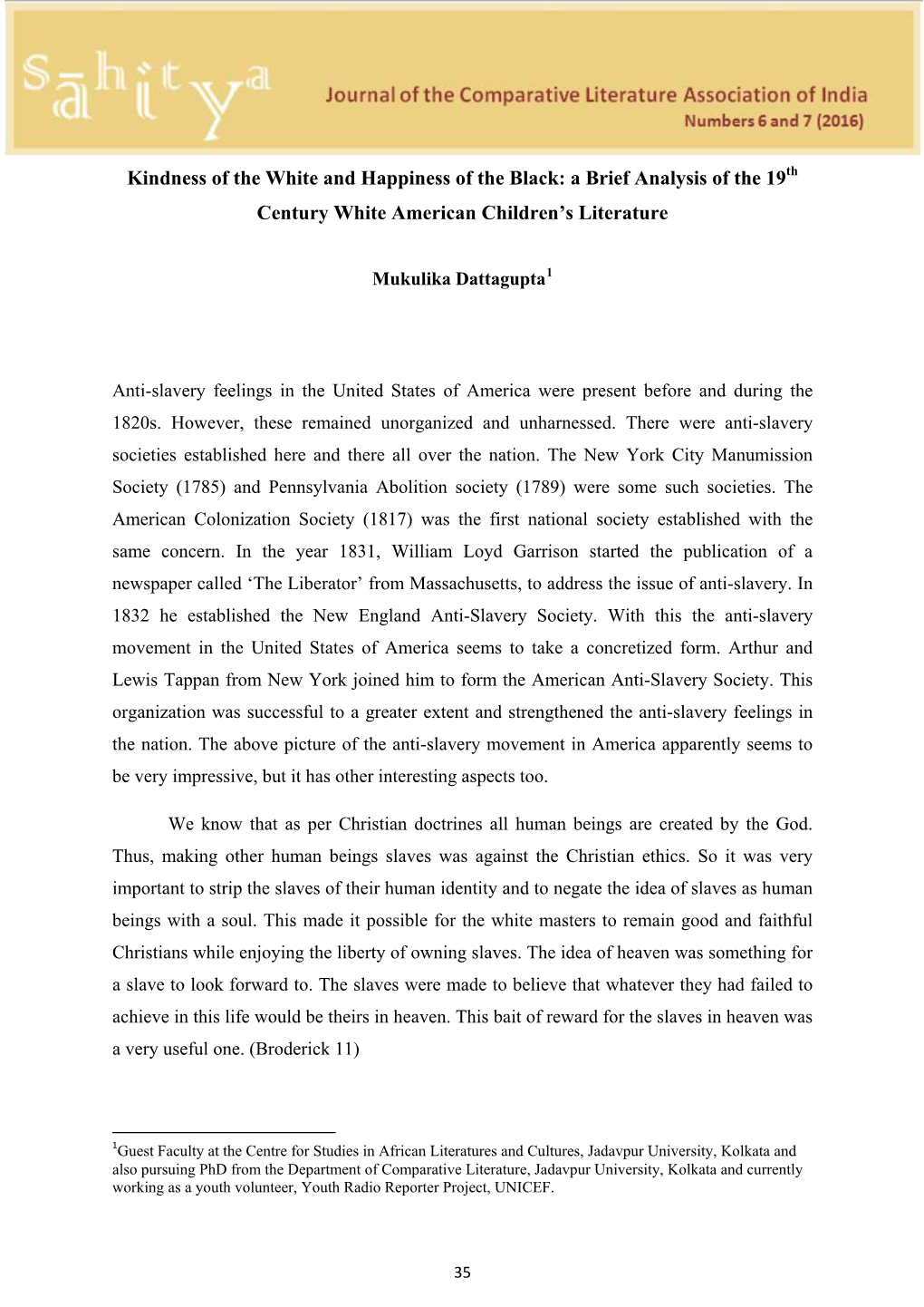 Kindness of the White and Happiness of the Black: a Brief Analysis of the 19Th Century White American Children’S Literature