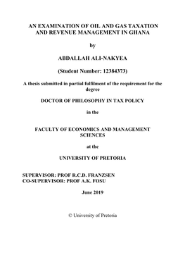 An Examination of Oil and Gas Taxation and Revenue Management in Ghana