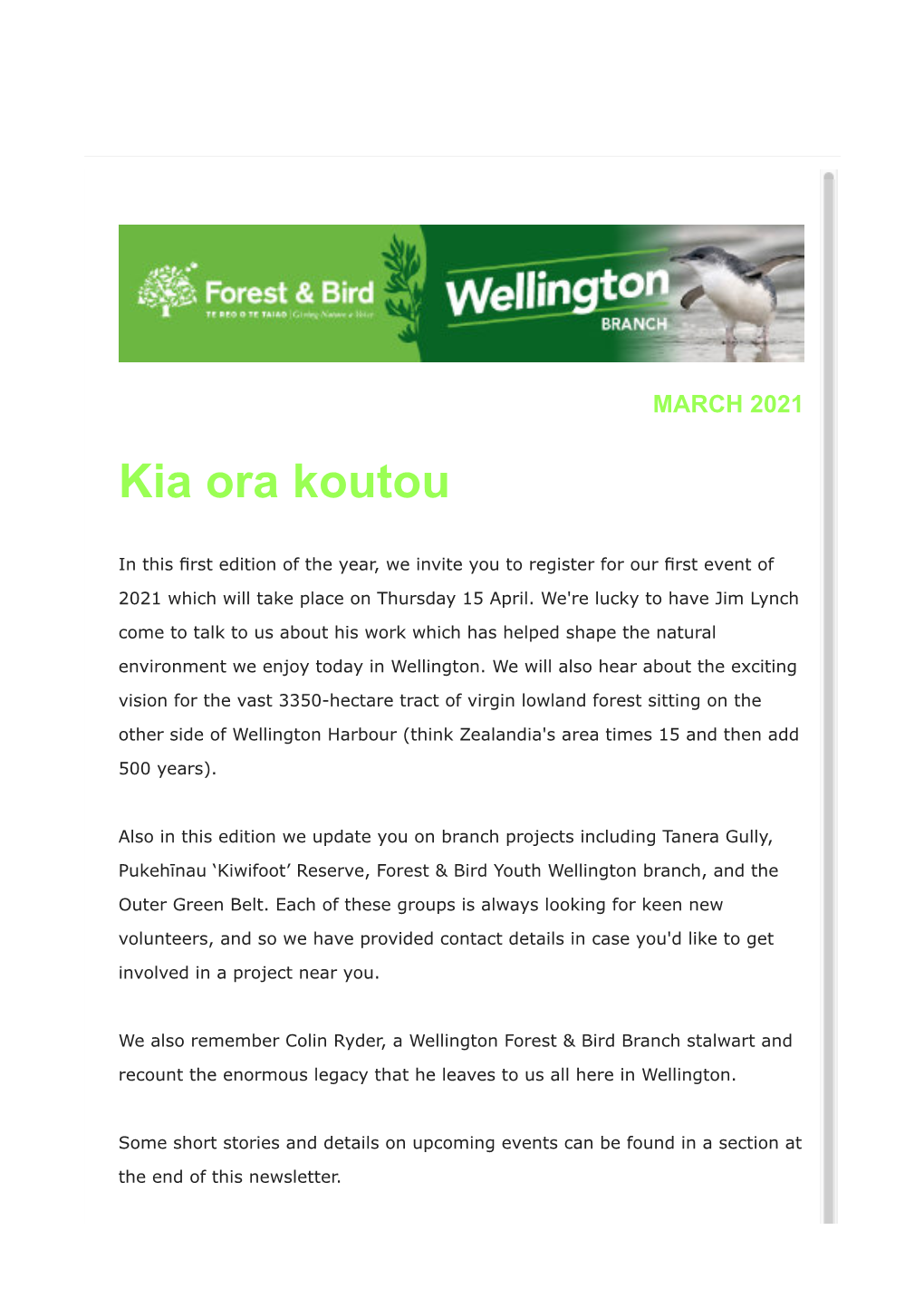 Forest Bird Wellington Branch Newsletter March 2021 V2