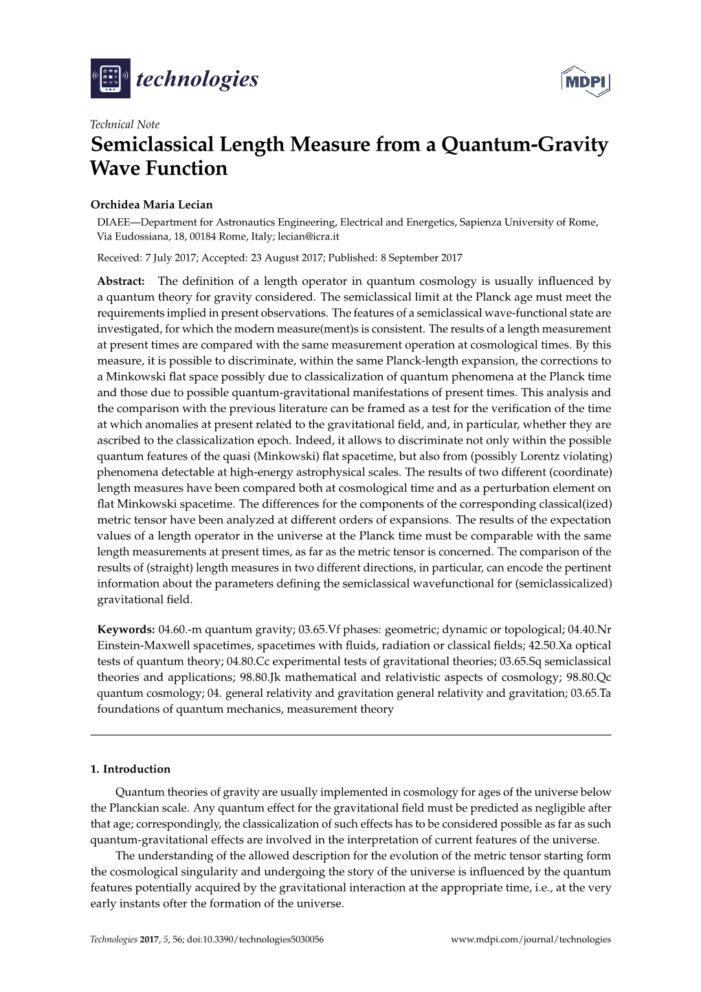 Semiclassical Length Measure from a Quantum-Gravity Wave Function