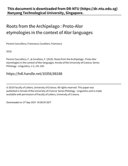 Proto‑Alor Etymologies in the Context of Alor Languages