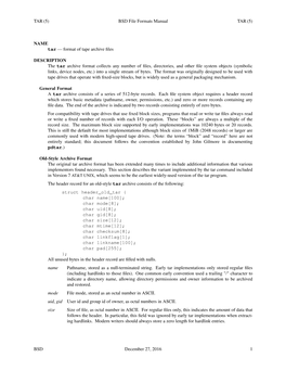 TAR(5) BSD File Formats Manual TAR(5)