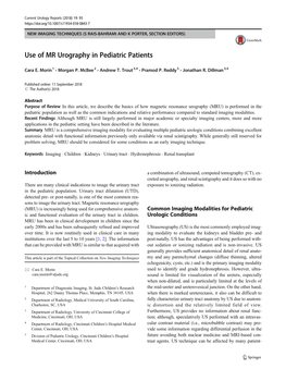 Use of MR Urography in Pediatric Patients