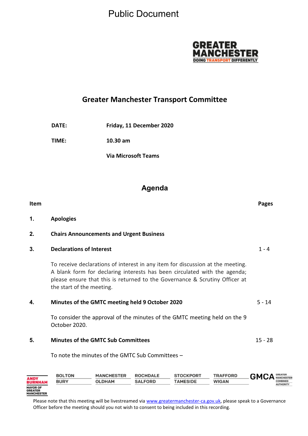 (Public Pack)Agenda Document for Greater Manchester Transport